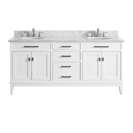 Avanity Madison 73 in. Double Vanity in White finish with Carrara White Marble Top