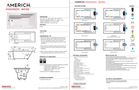 Americh MA6030TA5-BI Madison 6030 - Tub Only / Airbath 5 - Biscuit
