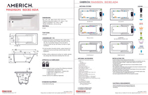 Americh MA6030ADATA5-BI Madison 6030 ADA - Tub Only / Airbath 5 - Biscuit