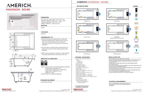 Americh MA6048TA5-BI Madison 6048 - Tub Only / Airbath 5 - Biscuit