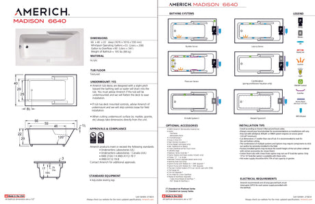 Americh MA6640TA5-BI Madison 6640 - Tub Only / Airbath 5 - Biscuit