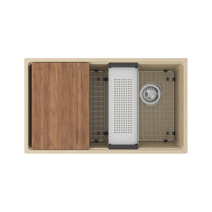 FRANKE MAG11031OW-CHA-WKC Maris Undermount 33-in x 19.31-in Granite Single Bowl Kitchen Sink in Champagne In Champagne