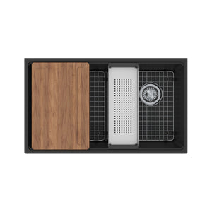 FRANKE MAG11031OW-MBK-WKC Maris Undermount 33-in x 19.31-in Granite Single Bowl Kitchen Sink in Matte Black In Matte Black