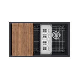 FRANKE MAG11031OW-ONY-WKC Maris Undermount 33-in x 19.31-in Granite Single Bowl Kitchen Sink in Onyx In Onyx