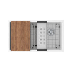 FRANKE MAG11031OW-PWT-WKC Maris Undermount 33-in x 19.31-in Granite Single Bowl Kitchen Sink in Polar White In Polar White