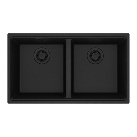 FRANKE MAG1201414-ONY Maris Undermount 31-in x 17.81-in Granite Double Bowl Kitchen Sink in Onyx In Onyx