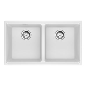 FRANKE MAG1201414-PWT-S Maris Undermount 31-in x 17.81-in Granite Double Bowl Kitchen Sink in Polar White In Polar White