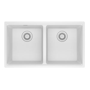 FRANKE MAG1201414-PWT Maris Undermount 31-in x 17.81-in Granite Double Bowl Kitchen Sink in Polar White In Polar White