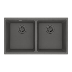 FRANKE MAG1201414-SHG Maris Undermount 31-in x 17.81-in Granite Double Bowl Kitchen Sink in Stone Grey In Stone Grey