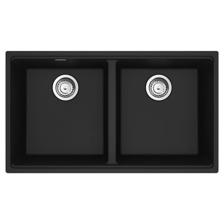 FRANKE MAG1201515-MBK-S Maris Undermount 33-in x 18.94-in Granite Double Bowl Kitchen Sink in Matte Black In Matte Black