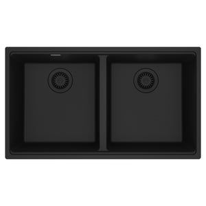 FRANKE MAG1201515-MBK Maris Undermount 33-in x 18.94-in Granite Double Bowl Kitchen Sink in Matte Black In Matte Black