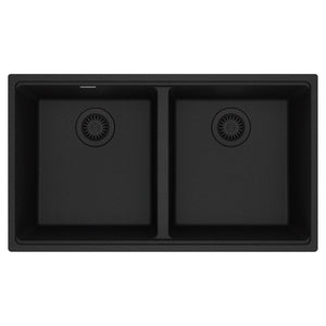 FRANKE MAG1201515-ONY Maris Undermount 33-in x 18.94-in Granite Double Bowl Kitchen Sink in Onyx In Onyx