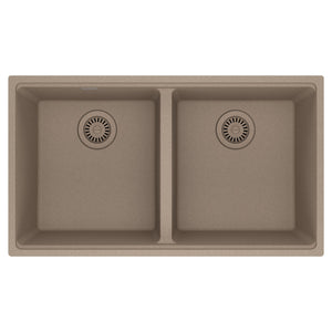 FRANKE MAG1201515-OYS Maris Undermount 33-in x 18.94-in Granite Double Bowl Kitchen Sink in Oyster In Oyster