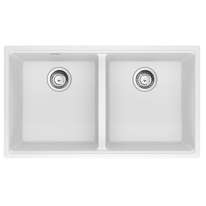 FRANKE MAG1201515-PWT-S Maris Undermount 33-in x 18.94-in Granite Double Bowl Kitchen Sink in Polar White In Polar White
