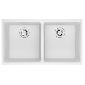 FRANKE MAG1201515-PWT Maris Undermount 33-in x 18.94-in Granite Double Bowl Kitchen Sink in Polar White In Polar White