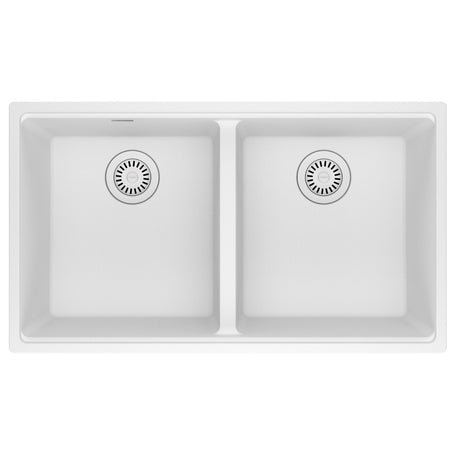 FRANKE MAG1201515-PWT Maris Undermount 33-in x 18.94-in Granite Double Bowl Kitchen Sink in Polar White In Polar White