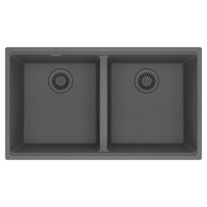 FRANKE MAG1201515-SHG Maris Undermount 33-in x 18.94-in Granite Double Bowl Kitchen Sink in Stone Grey In Stone Grey