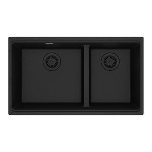 FRANKE MAG1601611LD-ONY Maris Undermount 31-in x 17.81-in Granite Double Bowl Kitchen Sink in Onyx In Onyx