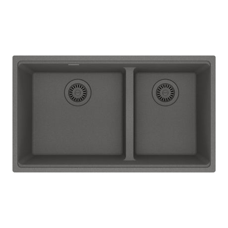 FRANKE MAG1601611LD-SHG Maris Undermount 31-in x 17.81-in Granite Double Bowl Kitchen Sink in Stone Grey In Stone Grey