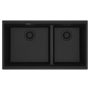 FRANKE MAG1601812LD-MBK Maris Undermount 33-in x 18.94-in Granite Double Bowl Kitchen Sink in Matte Black In Matte Black