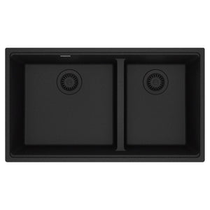 FRANKE MAG1601812LD-ONY Maris Undermount 33-in x 18.94-in Granite Double Bowl Kitchen Sink in Onyx In Onyx