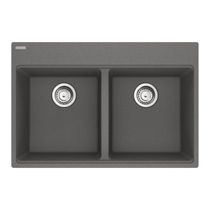FRANKE MAG6201414-SHG-S Maris Topmount 31-in x 20.88-in Granite Double Bowl Kitchen Sink in Stone Grey In Stone Grey