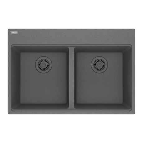 FRANKE MAG6201414-SHG Maris Topmount 31-in x 20.88-in Granite Double Bowl Kitchen Sink in Stone Grey In Stone Grey