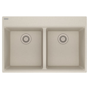 FRANKE MAG6201515-CHA Maris Topmount 33-in x 22-in Granite Double Bowl Kitchen Sink in Champagne In Champagne