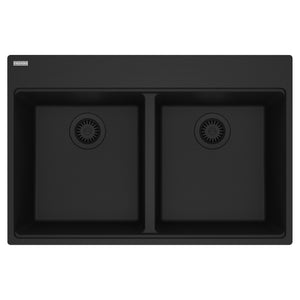 FRANKE MAG6201515-MBK Maris Topmount 33-in x 22-in Granite Double Bowl Kitchen Sink in Matte Black In Matte Black