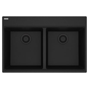 FRANKE MAG6201515-ONY Maris Topmount 33-in x 22-in Granite Double Bowl Kitchen Sink in Onyx In Onyx