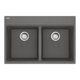 FRANKE MAG6201515-SHG-S Maris Topmount 33-in x 22-in Granite Double Bowl Kitchen Sink in Stone Grey In Stone Grey