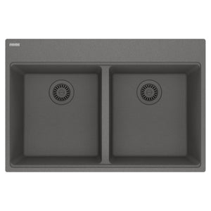 FRANKE MAG6201515-SHG Maris Topmount 33-in x 22-in Granite Double Bowl Kitchen Sink in Stone Grey In Stone Grey