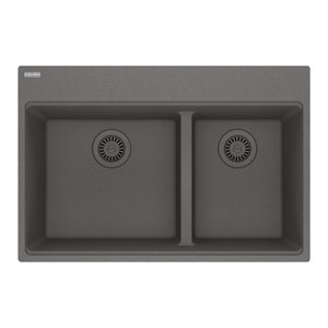 FRANKE MAG6601611LD-SHG Maris Topmount 31-in x 20.9-in Granite Double Bowl Kitchen Sink in Stone Grey In Stone Grey