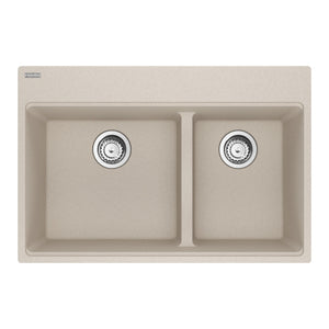 FRANKE MAG6601812LD-CHA-S Maris Topmount 33-in x 22-in Granite Double Bowl Kitchen Sink in Champagne In Champagne
