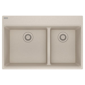FRANKE MAG6601812LD-CHA Maris Topmount 33-in x 22-in Granite Double Bowl Kitchen Sink in Champagne In Champagne