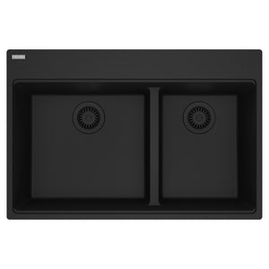 FRANKE MAG6601812LD-MBK Maris Topmount 33-in x 22-in Granite Double Bowl Kitchen Sink in Matte Black In Matte Black