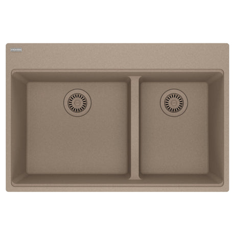 FRANKE MAG6601812LD-OYS Maris Topmount 33-in x 22-in Granite Double Bowl Kitchen Sink in Oyster In Oyster