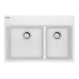 FRANKE MAG6601812LD-PWT-S Maris Topmount 33-in x 22-in Granite Double Bowl Kitchen Sink in Polar White In Polar White