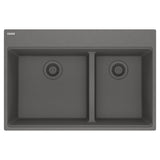 FRANKE MAG6601812LD-SHG Maris Topmount 33-in x 22-in Granite Double Bowl Kitchen Sink in Stone Grey In Stone Grey