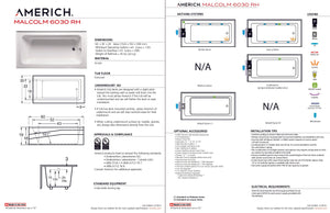 Americh MC6030TRA5-BI Malcolm 6030 Right Hand - Tub Only / Airbath 5 - Biscuit