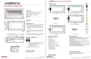 Americh MC6032TRA5-BI Malcolm 6032 Right Hand - Tub Only / Airbath 5 - Biscuit