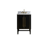 Avanity Mason 25 in. Vanity Combo in Black with Gold Trim and Carrara White Marble Top