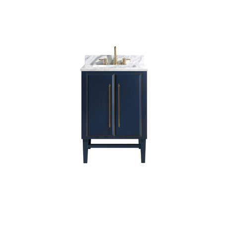 Avanity Mason 25 in. Vanity Combo in Navy Blue with Gold Trim and Carrara White Marble Top