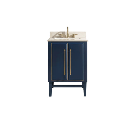 Avanity Mason 25 in. Vanity Combo in Navy Blue with Gold Trim and Crema Marfil Marble Top