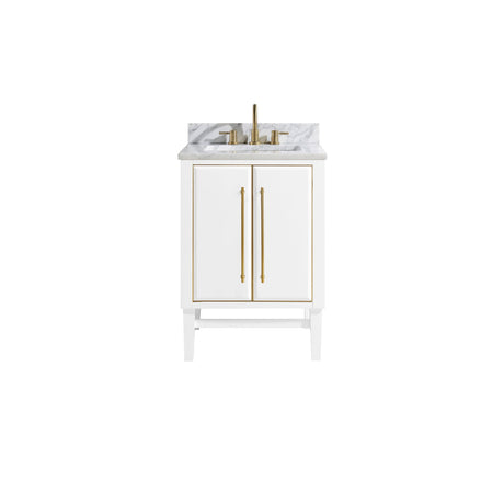 Avanity Mason 25 in. Vanity Combo in White with Gold Trim and Carrara White Marble Top