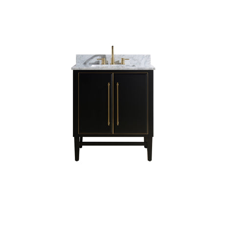 Avanity Mason 31 in. Vanity Combo in Black with Gold Trim and Carrara White Marble Top