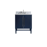 Avanity Mason 31 in. Vanity Combo in Navy Blue with Silver Trim and Carrara White Marble Top