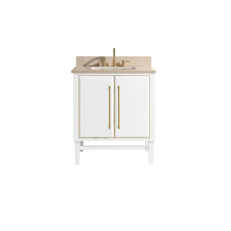 Avanity Mason 31 in. Vanity Combo in White with Gold Trim and Crema Marfil Marble Top