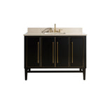 Avanity Mason 49 in. Vanity Combo in Black with Gold Trim and Crema Marfil Marble Top