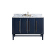 Avanity Mason 49 in. Vanity Combo in Navy Blue with Gold Trim and Carrara White Marble Top